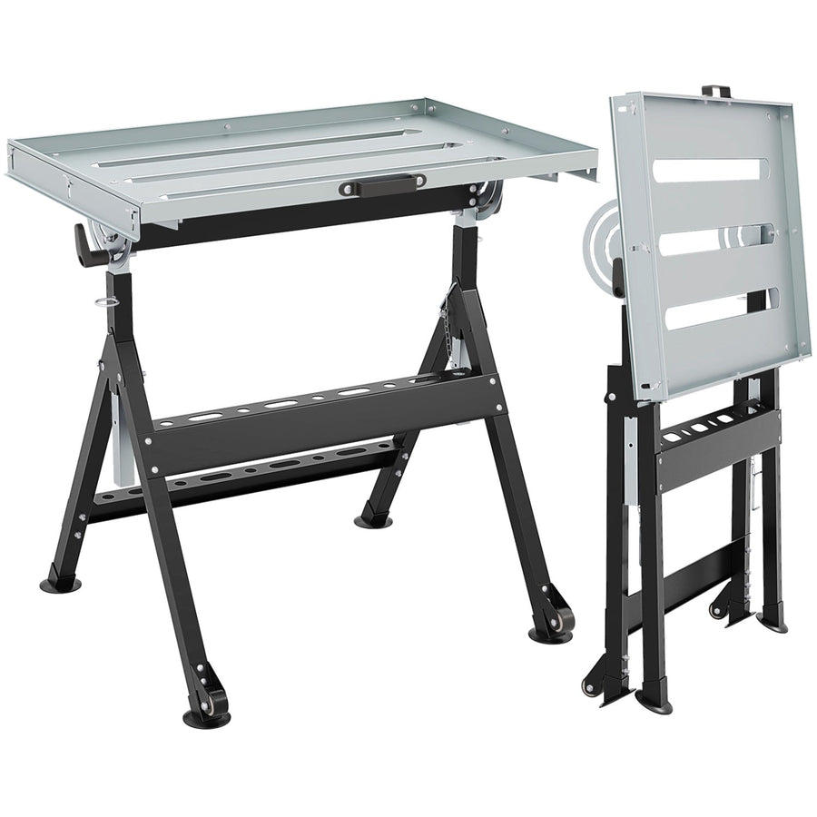 Folding Welding Table Welding Workbench with 2 Fixed Wheels 4-Level Height
