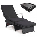 Folding Wicker Chaise Lounge with Adjustable Backrest & Ottoman