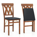 Folding Wooden Dining Chair Set of 2 Faux Leather Upholstered Kitchen Armless Chairs