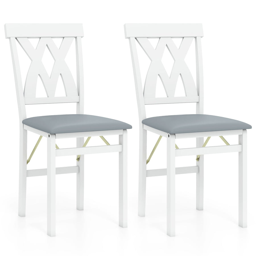 Folding Wooden Dining Chair Set of 2 Faux Leather Upholstered Kitchen Armless Chairs