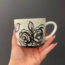 Forever & Always Mug in White with Black Floral Artwork | Giftable Coffee Tea Cup | 15oz