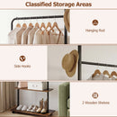 Freestanding Clothing Rack with Wheels and Storage Shelves for Entryway and Bedroom