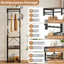 Freestanding Coat Rack with 4 Storage Shelves and 6 Hooks-Rustic Brown