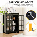 Freestanding Display Storage Cabinet with 2 Glass Doors and Adjustable Shelves