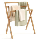 Freestanding Foldable Teak Wood Towel Rack with 3 Hanging Crossbars