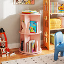 2 Tier Freestanding Kids Rotating Bookshelf Storage Rack with Bunny Baffles-Pink