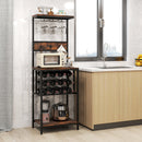 Freestanding Wine Rack Floor Wine Bar Cabinet with Glass Racks-Rustic Brown