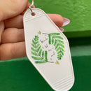 Fronds Til The End Motel Style Illustrated Funny Keychain - White, Green