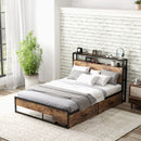 Full/Queen Bed Frame with 2-Tier Storage Headboard and Charging Station