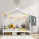 Twin/Full Bed Frame with House Roof Canopy and Fence for Kids-Full Size