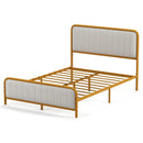 Upholstered Gold Platform Bed Frame with Velvet Headboard