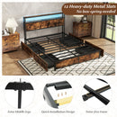 Full/Queen Size LED Bed Frame with Charging Station and 4 Storage Drawers