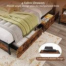 Full/Queen Size LED Bed Frame with Charging Station and 4 Storage Drawers