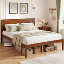 Full/Queen/Twin Size Bed Frame Farmhouse Wooden Platform Bed with Headboard
