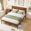 Full/Queen/Twin Size Bed Frame Farmhouse Wooden Platform Bed with Headboard