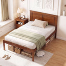 Full/Queen/Twin Size Bed Frame Farmhouse Wooden Platform Bed with Headboard
