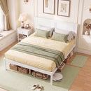 Full/Queen/Twin Size Bed Frame Farmhouse Wooden Platform Bed with Headboard White