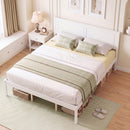 Full/Queen/Twin Size Bed Frame Farmhouse Wooden Platform Bed with Headboard White