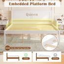 Full/Queen/Twin Size Bed Frame Farmhouse Wooden Platform Bed with Headboard White