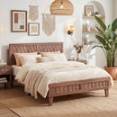 Twin Size Bed Frame Mid Century with Woven Accent Headboard