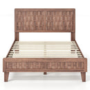 Twin Size Bed Frame Mid Century with Woven Accent Headboard