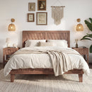 Twin Size Bed Frame Mid Century with Woven Accent Headboard