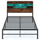Full Size Bed Frame with Headboard LED Lights and Charging Station