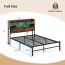 Full Size Bed Frame with Headboard LED Lights and Charging Station