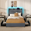 Full/Queen Size Bed Frame with LED Lights and Charging Station