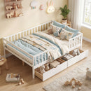 Full Size Daybed with Fence and 2 Drawers for Boys and Girls