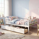 Full Size Daybed with Fence and 2 Drawers for Boys and Girls