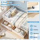 Full Size Daybed with Fence and 2 Drawers for Boys and Girls