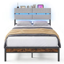 Full Size Metal Bed Frame with LED Lights & Charging Station