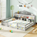 Full Size Montessori Floor Bed with Storage Compartments and Shelf