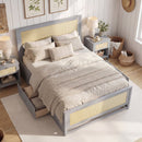 Full Size Rattan Bed Frame with Storage Drawers