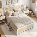 Full Size Rattan Bed Frame with Storage Drawers