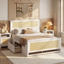Full Size Rattan Bed Frame with Storage Drawers