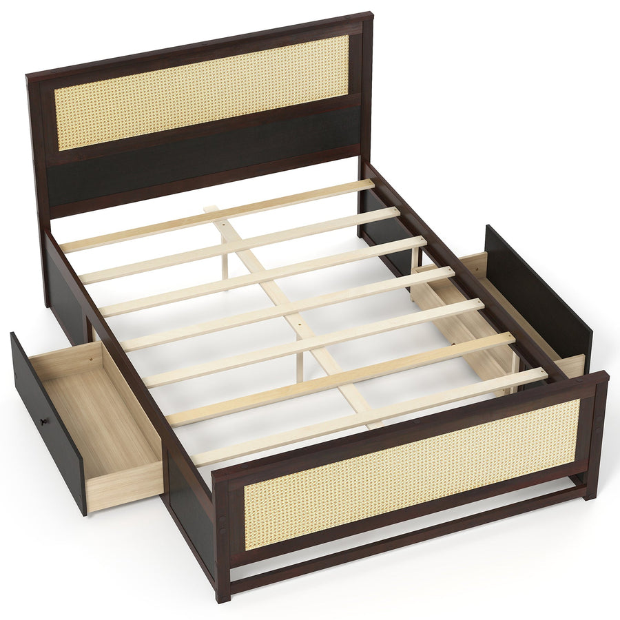 Full Size Rattan Bed Frame with Storage Drawers