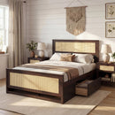 Full Size Rattan Bed Frame with Storage Drawers