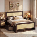 Full Size Rattan Bed Frame with Storage Drawers