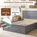 Full Size Wooden Platform Bed Frame with Storage Drawers