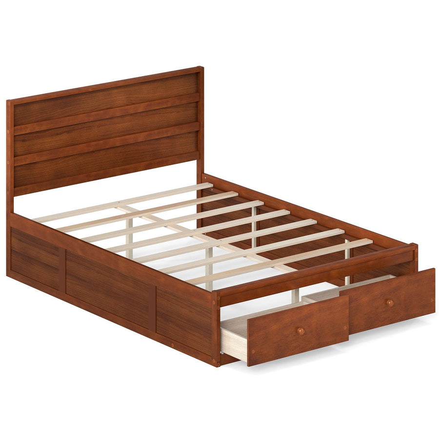 Full Size Wooden Platform Bed Frame with Storage Drawers