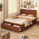 Full Size Wooden Platform Bed Frame with Storage Drawers