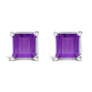 14K White Gold 5x5MM Princess Cut Purple Amethyst Solitaire Stud Earrings