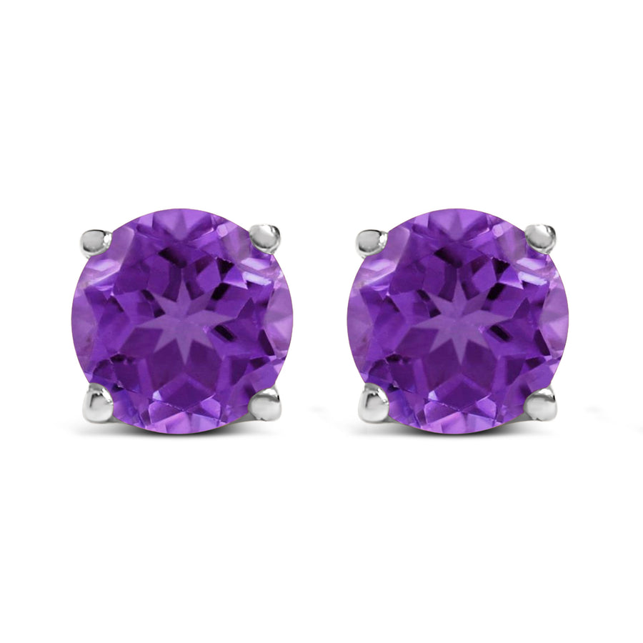 14K White Gold 5X5MM Round Purple Amethyst Solitaire Stud Earrings