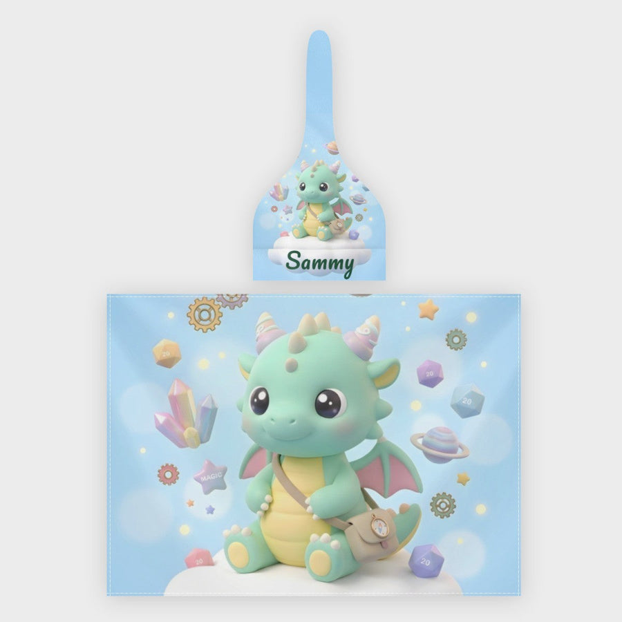 Personalized Green Dragon Baby Swaddle & Hat Set | Custom Name Gift