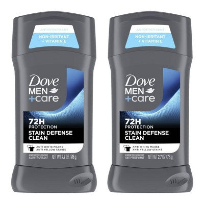 Dove Men+Care 72hr Antiperspirant & Deodorant Stick Stain Defense Clean 2.7oz/2ct - New