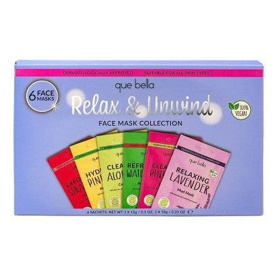 Que Bella Relax & Unwind Face Mask Collection 6pc - Missing Box