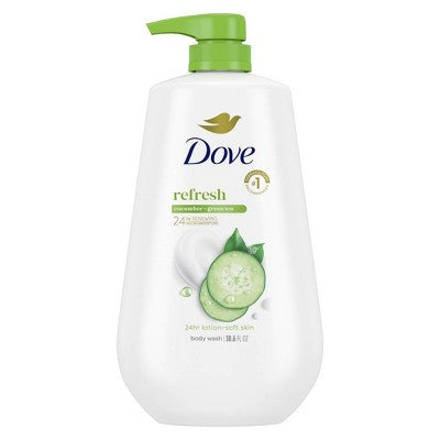 Dove Beauty Refresh Body Wash Pump Cucumber & Green Tea 24hr Lotion-Soft Skin 30.6 fl oz - New