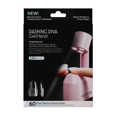 Dashing Diva Gel Xtend Fake Nails Starter Kit Medium Round 30ct - New